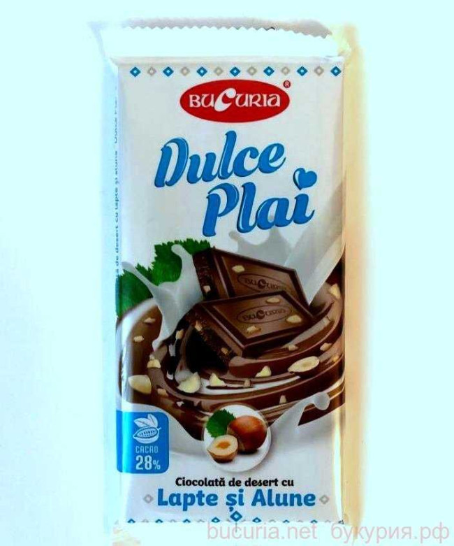 Шоколад "Дулче Плай" с молоком и лесным орехом, 90 г.